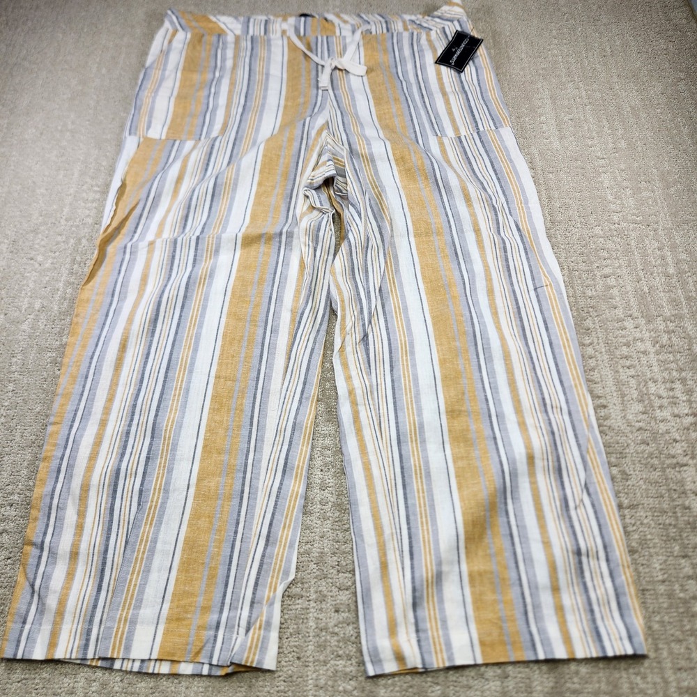 Wide Leg Linen Blend Pants Women 2X Plus High Waist Striped Athleisure Beach NEW